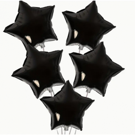 Balon din Folie Metalizata, Flippy, Figurina Stea, Model Simplu, Tematica Aniversare, 40 cm, Ambalaj Individual, Pai Inclus, Umflare cu Aer sau Heliu, Negru [5]