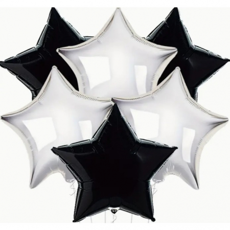 Balon din Folie Metalizata, Flippy, Figurina Stea, Model Simplu, Tematica Aniversare, 40 cm, Ambalaj Individual, Pai Inclus, Umflare cu Aer sau Heliu, Negru [3]