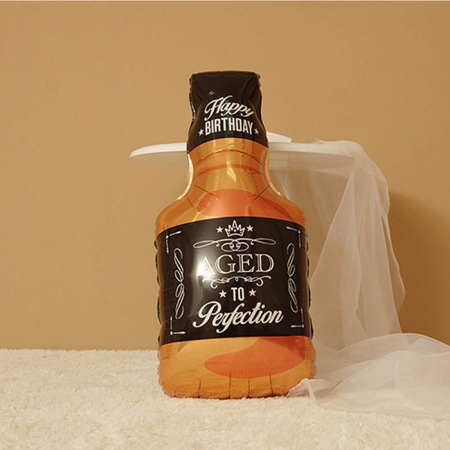 Balon din Folie Metalizata, Flippy, Figurina Sticla de Whisky, Tema Aniversare, 90x45 cm, Ambalaj Individual, Pai Inclus, Umflare cu Aer sau Heliu, Maro [1]