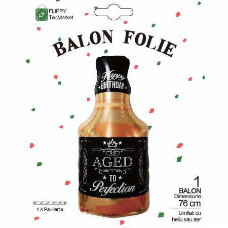 Balon din Folie Metalizata, Flippy, Figurina Sticla de Whisky, Tema Aniversare, 90x45 cm, Ambalaj Individual, Pai Inclus, Umflare cu Aer sau Heliu, Maro [5]