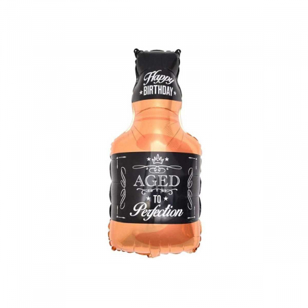 Balon din Folie Metalizata, Flippy, Figurina Sticla de Whisky, Tema Aniversare, 90x45 cm, Ambalaj Individual, Pai Inclus, Umflare cu Aer sau Heliu, Maro [4]