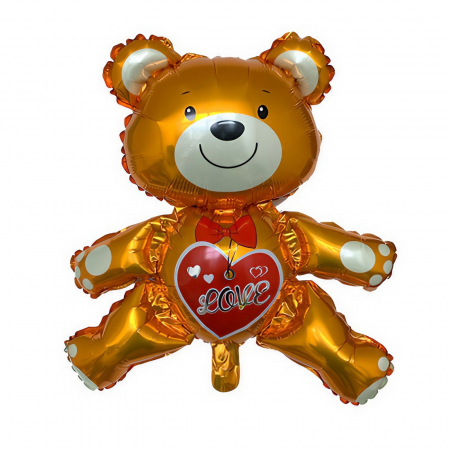 Articole petrecere - Balon din Folie Metalizata, Flippy, Figurina Urs, Model Love, Tema Ziua Indragostitilor, 60x63cm, Ambalaj Individual, Pai Inclus, Umflare cu Aer sau Heliu, Maro