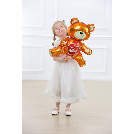 Balon din Folie Metalizata, Flippy, Figurina Urs, Model Love, Tema Ziua Indragostitilor, 60x63cm, Ambalaj Individual, Pai Inclus, Umflare cu Aer sau Heliu, Maro [4]