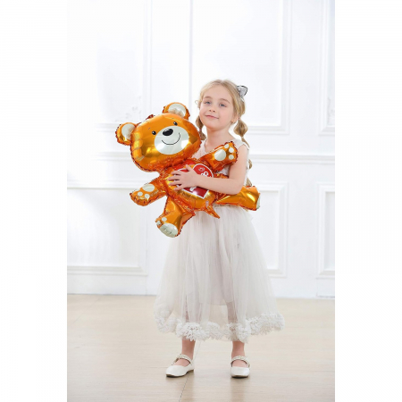 Balon din Folie Metalizata, Flippy, Figurina Urs, Model Love, Tema Ziua Indragostitilor, 60x63cm, Ambalaj Individual, Pai Inclus, Umflare cu Aer sau Heliu, Maro [6]