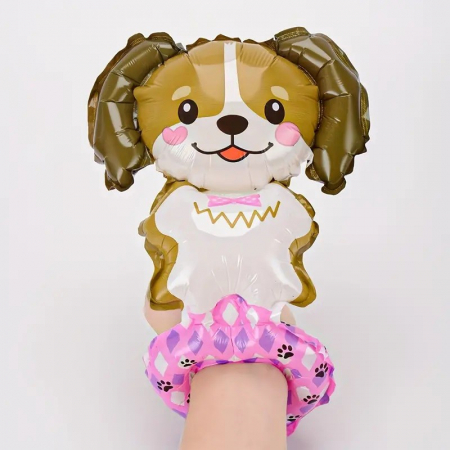Balon din Folie Metalizata, Flippy, Figurine Animalute, Tip Bratara, Model Catel, 13 x 35 cm, Ambalaj Individual, Pai Inclus, Umflare cu Aer sau Heliu, Maro [2]
