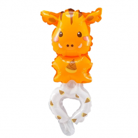 Articole petrecere - Balon din Folie Metalizata, Flippy, Figurine Animalute, Tip Bratara, Model Girafa, 13 x 35 cm, Ambalaj Individual, Pai Inclus, Umflare cu Aer sau Heliu, Maro