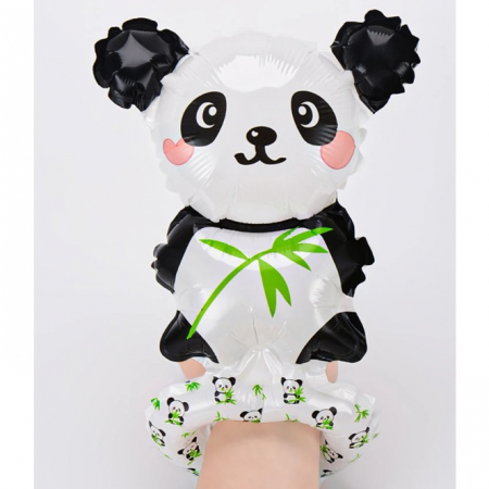 Balon din Folie Metalizata, Flippy, Figurine Animalute, Tip Bratara, Model Panda, 13 x 35 cm, Ambalaj Individual, Pai Inclus, Umflare cu Aer sau Heliu, Alb/Negru [4]