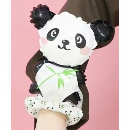 Balon din Folie Metalizata, Flippy, Figurine Animalute, Tip Bratara, Model Panda, 13 x 35 cm, Ambalaj Individual, Pai Inclus, Umflare cu Aer sau Heliu, Alb/Negru [3]