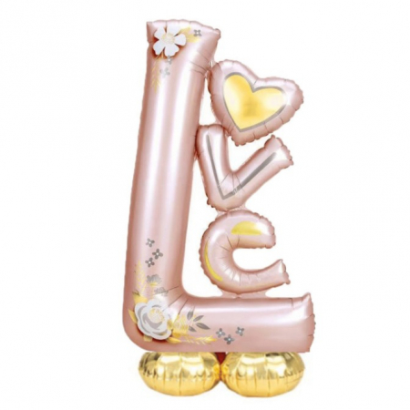 Balon din Folie Metalizata, Flippy, Figurine, Model LOVE, Tematica Iubire, 110x64 cm, Ambalaj Individual, Pai Inclus, Umflare cu Aer sau Heliu, Roz Deschis [2]