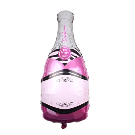 Articole petrecere - Balon din Folie Metalizata, Flippy, Figurine, Model Sticla de Sampanie, 49x100 cm, Ambalaj Individual, Pai Inclus, Umflare cu Aer sau Heliu, Mov