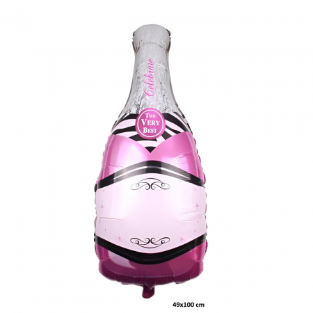 Balon din Folie Metalizata, Flippy, Figurine, Model Sticla de Sampanie, 49x100 cm, Ambalaj Individual, Pai Inclus, Umflare cu Aer sau Heliu, Mov [1]