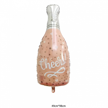 Balon din Folie Metalizata, Flippy, Figurine, Model Sticla de Sampanie, 49x98 cm, Ambalaj Individual, Pai Inclus, Umflare cu Aer sau Heliu, Roz [1]