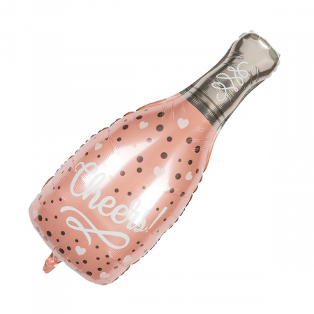 Balon din Folie Metalizata, Flippy, Figurine, Model Sticla de Sampanie, 49x98 cm, Ambalaj Individual, Pai Inclus, Umflare cu Aer sau Heliu, Roz [2]