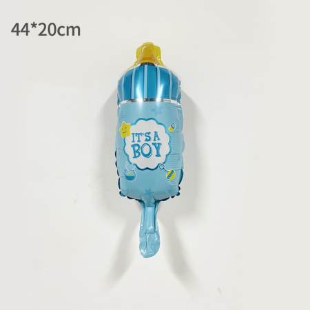 Balon din Folie Metalizata, Flippy, Mini Figurina Biberon, Model It's a Boy, Tematica Gender Reveal, 44x20 cm, Ambalaj Individual, Pai Inclus, Umflare cu Aer sau Heliu, Albastru [1]