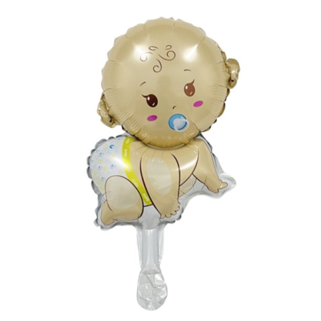 Cadouri și petreceri - Balon din Folie Metalizata, Flippy, Mini Figurina, Model Bebelus Baietel, Tematica Gender Reveal, 45x25 cm, Ambalaj Individual, Pai Inclus, Umflare cu Aer sau Heliu, Multicolor