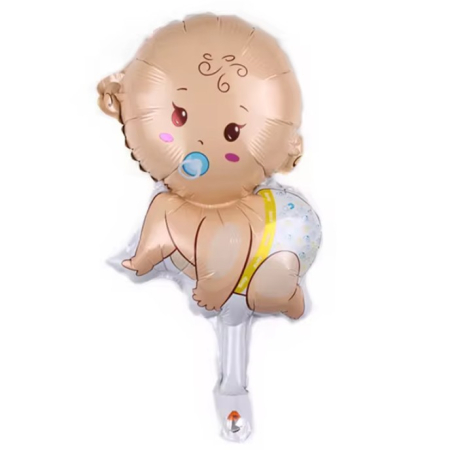 Balon din Folie Metalizata, Flippy, Mini Figurina, Model Bebelus Baietel, Tematica Gender Reveal, 45x25 cm, Ambalaj Individual, Pai Inclus, Umflare cu Aer sau Heliu, Multicolor [3]