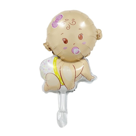 Cadouri și petreceri - Balon din Folie Metalizata, Flippy, Mini Figurina, Model Bebelus Fetita, Tematica Gender Reveal, 45x25 cm, Ambalaj Individual, Pai Inclus, Umflare cu Aer sau Heliu, Multicolor
