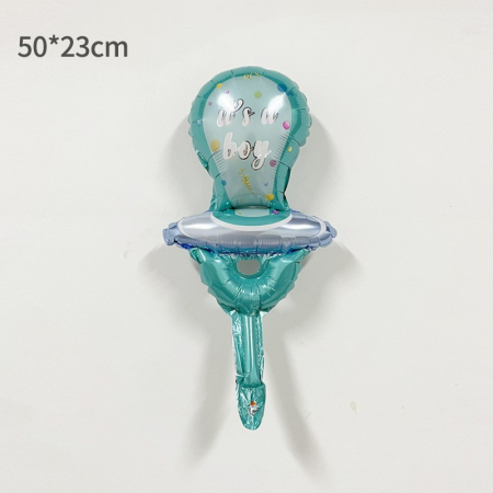 Balon din Folie Metalizata, Flippy, Mini Figurina, Model Suzeta, Tematica Gender Reveal, 23x50 cm, Ambalaj Individual, Pai Inclus, Umflare cu Aer sau Heliu, Albastru [1]