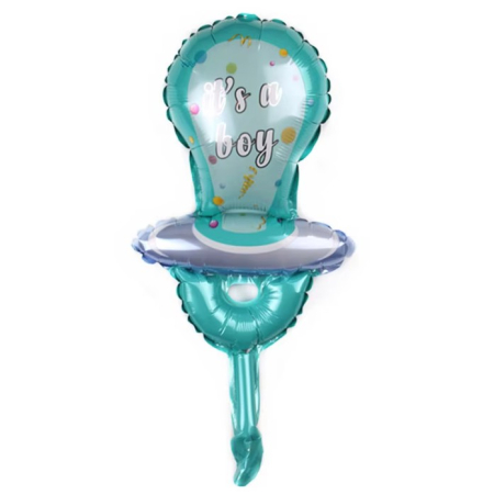 Balon din Folie Metalizata, Flippy, Mini Figurina, Model Suzeta, Tematica Gender Reveal, 23x50 cm, Ambalaj Individual, Pai Inclus, Umflare cu Aer sau Heliu, Albastru [3]