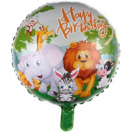 Balon din Folie Metalizata, Flippy, Mini Figurina Rotunda, Model Animalute, Happy Birthday, Tematica Aniversare, 45 cm, Ambalaj Individual, Pai Inclus, Umflare cu Aer sau Heliu, Multicolor [4]