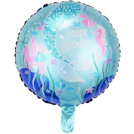 Articole petrecere - Balon din Folie Metalizata, Flippy, Mini Figurina Rotunda, Model Caluti de Mare, Happy Birthday, Tematica Aniversare, 45 cm, Ambalaj Individual, Pai Inclus, Umflare cu Aer sau Heliu, Multicolor