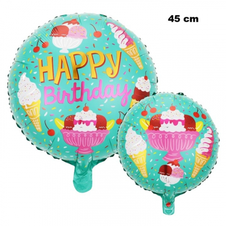 Balon din Folie Metalizata, Flippy, Mini Figurina Rotunda, Model Inghetata, Happy Birthday, Tematica Aniversare, 45 cm, Ambalaj Individual, Pai Inclus, Umflare cu Aer sau Heliu, Verde [2]