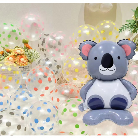 Balon din Folie Metalizata, Flippy, Mini Figurine Animalute, Model Koala, Tematica Aniversare, 38x58 cm, Ambalaj Individual, Pai Inclus, Umflare cu Aer sau Heliu, Multicolor [4]