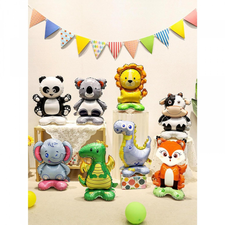 Balon din Folie Metalizata, Flippy, Mini Figurine Animalute, Model Leu, Tematica Aniversare, 39x58 cm, Ambalaj Individual, Pai Inclus, Umflare cu Aer sau Heliu, Multicolor [1]