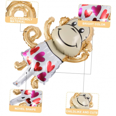 Balon din Folie Metalizata, Flippy, Mini Figurine Animalute, Model Maimutica, Tematica Aniversare, 45x28 cm, Ambalaj Individual, Pai Inclus, Umflare cu Aer sau Heliu, Multicolor [3]