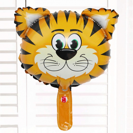 Balon din Folie Metalizata, Flippy, Mini Figurine Animalute, Model Tigru, Tematica Aniversare, 38x31 cm, Ambalaj Individual, Pai Inclus, Umflare cu Aer sau Heliu, Multicolor [1]