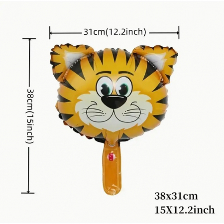 Balon din Folie Metalizata, Flippy, Mini Figurine Animalute, Model Tigru, Tematica Aniversare, 38x31 cm, Ambalaj Individual, Pai Inclus, Umflare cu Aer sau Heliu, Multicolor [8]