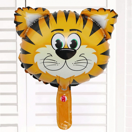 Balon din Folie Metalizata, Flippy, Mini Figurine Animalute, Model Tigru, Tematica Aniversare, 38x31 cm, Ambalaj Individual, Pai Inclus, Umflare cu Aer sau Heliu, Multicolor [5]