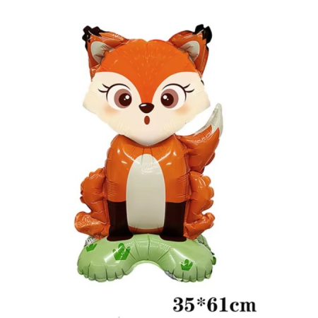 Balon din Folie Metalizata, Flippy, Mini Figurine Animalute, Model Vulpe, Tematica Aniversare, 35x61 cm, Ambalaj Individual, Pai Inclus, Umflare cu Aer sau Heliu, Multicolor [7]