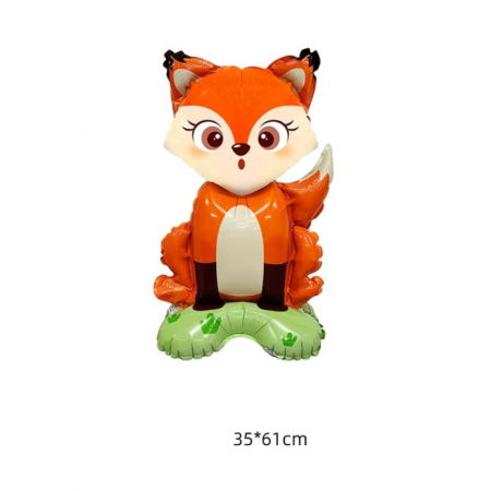 Balon din Folie Metalizata, Flippy, Mini Figurine Animalute, Model Vulpe, Tematica Aniversare, 35x61 cm, Ambalaj Individual, Pai Inclus, Umflare cu Aer sau Heliu, Multicolor [5]