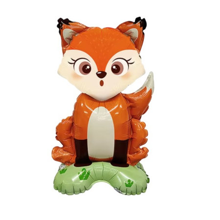 Articole petrecere - Balon din Folie Metalizata, Flippy, Mini Figurine Animalute, Model Vulpe, Tematica Aniversare, 35x61 cm, Ambalaj Individual, Pai Inclus, Umflare cu Aer sau Heliu, Multicolor
