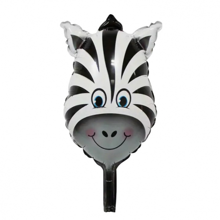 Articole petrecere - Balon din Folie Metalizata, Flippy, Mini Figurine Animalute, Model Zebra, Tematica Aniversare, 25x45 cm, Ambalaj Individual, Pai Inclus, Umflare cu Aer sau Heliu, Multicolor
