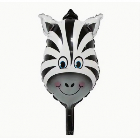 Balon din Folie Metalizata, Flippy, Mini Figurine Animalute, Model Zebra, Tematica Aniversare, 25x45 cm, Ambalaj Individual, Pai Inclus, Umflare cu Aer sau Heliu, Multicolor [3]