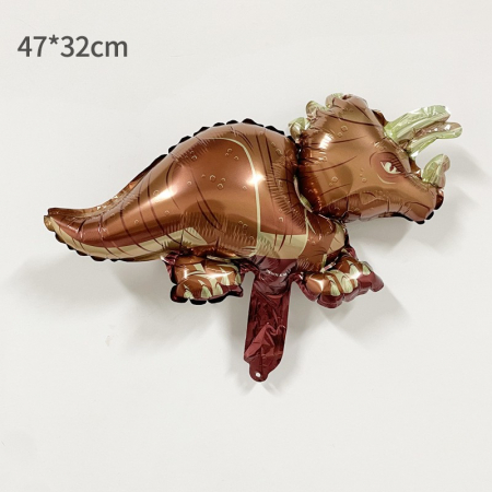 Balon din Folie Metalizata, Flippy, Mini Figurine Dinozauri, Model Triceratops, Tematica Aniversare, 47x32 cm, Ambalaj Individual, Pai Inclus, Umflare cu Aer sau Heliu, Multicolor [2]