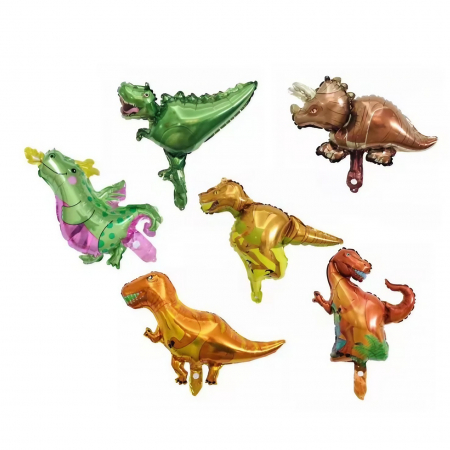 Balon din Folie Metalizata, Flippy, Mini Figurine Dinozauri, Model Velociraptor, Tematica Aniversare, 48x43 cm, Ambalaj Individual, Pai Inclus, Umflare cu Aer sau Heliu, Multicolor [5]