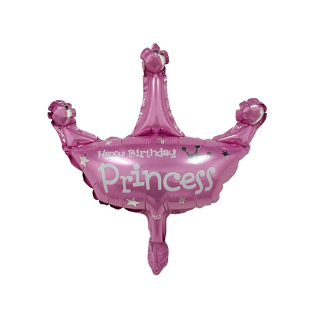 Cadouri și petreceri - Balon din Folie Metalizata, Flippy, Mini Figurine, Model Coroana de Printesa, Tematica Aniversare, 42x38 cm, Ambalaj Individual, Pai Inclus, Umflare cu Aer sau Heliu, Roz