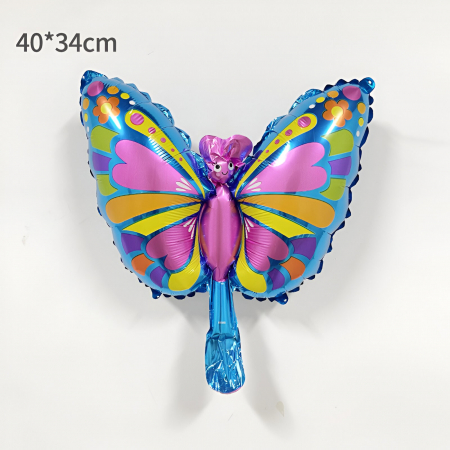 Balon din Folie Metalizata Flippy, Mini Figurine, Model Fluturaș, 40x34cm, Ambalaj Individual, Pai Inclus, Umflare cu Aer si Heliu, Multicolor [1]