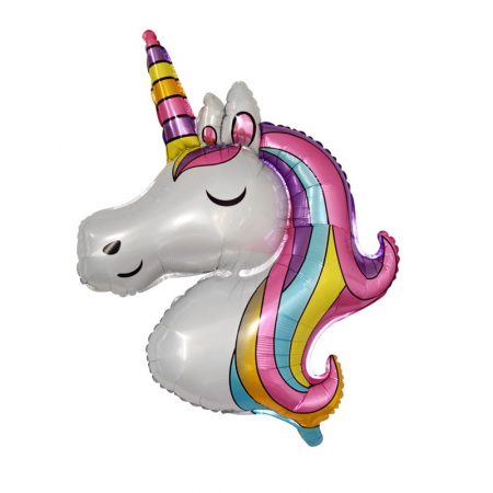 Articole petrecere - Balon din Folie Metalizata, Flippy, Mini Figurine, Model Unicorn, Tematica Aniversare, 115x76 cm, Ambalaj Individual, Pai Inclus, Umflare cu Aer sau Heliu, Multicolor