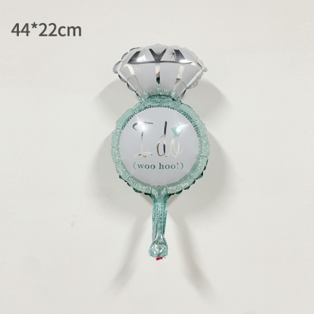 Balon din Folie Metalizata, Flippy, Mini Figurine Nunta, Model Inel de Logodna, Tematica Cerere in Casatorie, 46x23 cm, Ambalaj Individual, Pai Inclus, Umflare cu Aer sau Heliu, Albastru [2]