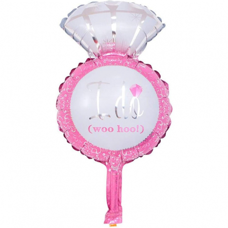 Articole petrecere - Balon din Folie Metalizata, Flippy, Mini Figurine Nunta, Model Inel de Logodna, Tematica Cerere in Casatorie, 46x23 cm, Ambalaj Individual, Pai Inclus, Umflare cu Aer sau Heliu, Roz
