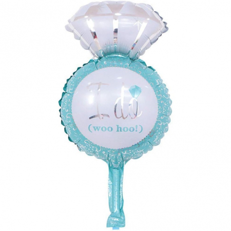 Articole petrecere - Balon din Folie Metalizata, Flippy, Mini Figurine Nunta, Model Inel de Logodna, Tematica Cerere in Casatorie, 46x23 cm, Ambalaj Individual, Pai Inclus, Umflare cu Aer sau Heliu, Albastru