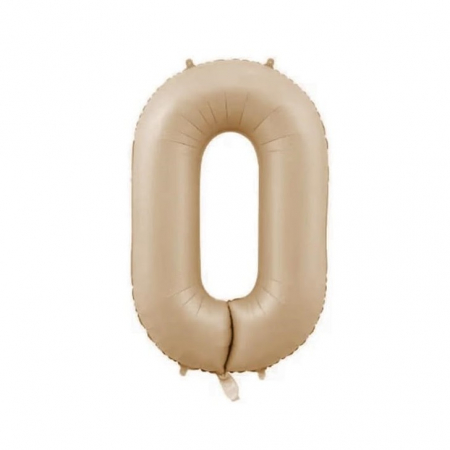 Balon din Folie Metalizata, Flippy, Model Cifra 0, 100 cm, Ambalaj Individual, Pai Inclus, Crem [1]