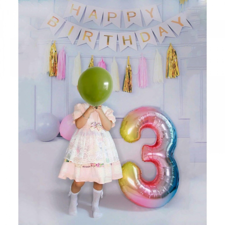 Balon din Folie Metalizata Gradient Flippy, Figurina Cifra, Tema Aniversare 100 cm, Ambalaj Individual, Pai inclus, Umflare cu Aer sau Heliu, Multicolor, Cifra 3 [2]