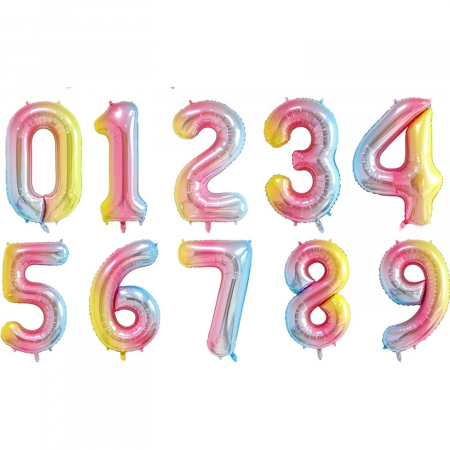 Balon din Folie Metalizata Gradient Flippy, Figurina Cifra, Tema Aniversare 100 cm, Ambalaj Individual, Pai inclus, Umflare cu Aer sau Heliu, Multicolor, Cifra 4 [5]