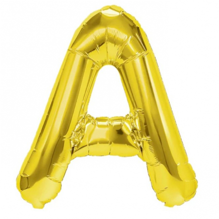 Articole petrecere - Balon Folie Metalizata Litera A, Flippy, 40 cm, Umflati cu Heliu sau Aer, Ambalaj Individual, Pai inclus, Auriu