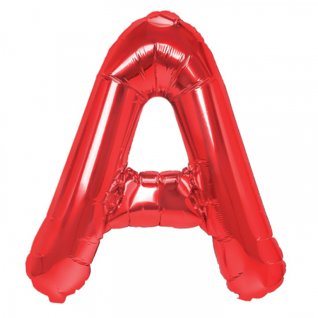 Articole petrecere - Balon Folie Metalizata Litera A, Flippy, 40 cm, Umflati cu Heliu sau Aer, Ambalaj Individual, Pai inclus, Rosu